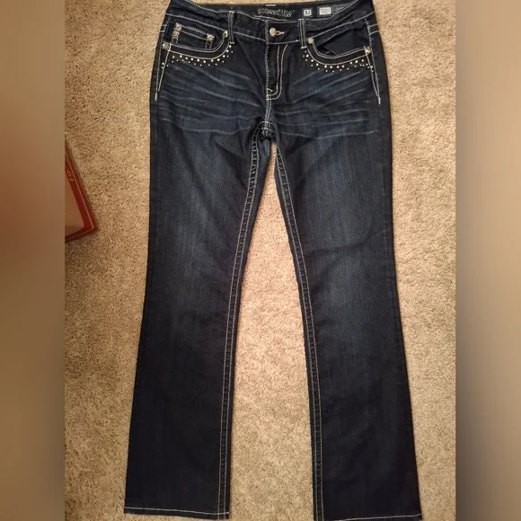 Miss Me Blue Skinny Jeans with Embellished Back - Picture 1 of 9